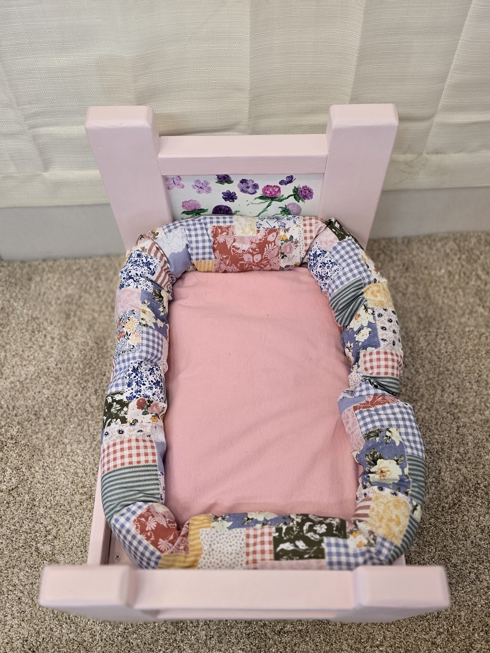 Hand Crafted Hand Painted Patchwork Bolstered Dog Bed With Cushion - Picture 7 of 7